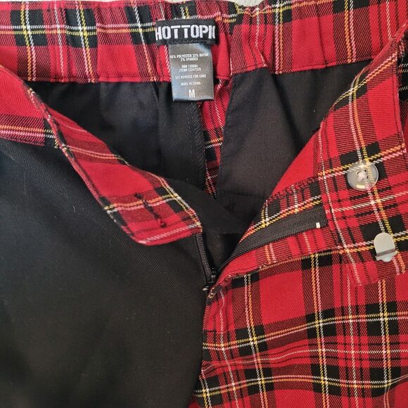 Hot Topic Plaid Split Leg Pants Removable chain Academia Medium Tartan Red Black - Picture 7 of 14
